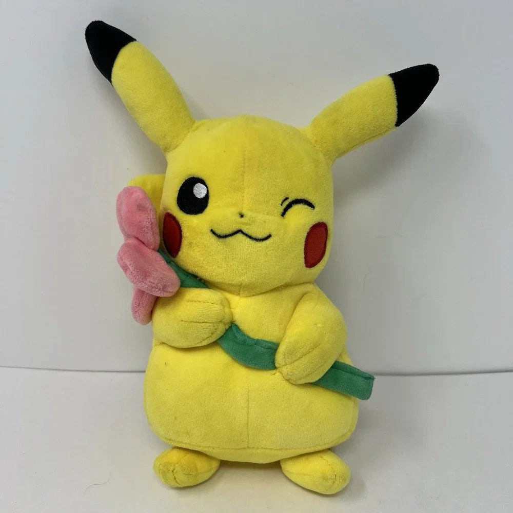 WCT Pikachu Pokemon Small Yellow Pink‎ Flower Stuffed Animal Plush Toy